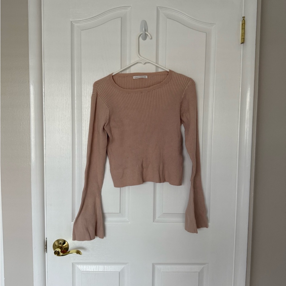 Women's Mauve Ribbed Bell Sleeve Top
